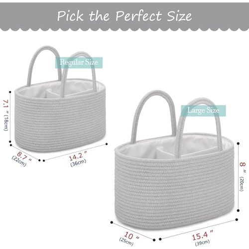 COMSE Baby Diaper Caddy Organizer, Diaper Basket, Baby Car Organizer, Diaper Change Organizer, Portable Tote Bag with Divider, Gift Baskets Empty, Cute Basket, Cool Gray - Regular