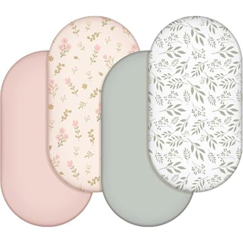 CroBlissful 4 Pack Boho Floral Bassinet Sheets 32 x 16 x 4 Inches Hunting Stretchy Neutral Fitted Sheets Boho Floral Baby Bedding for Standard Bassinet Mattress Gift Set
