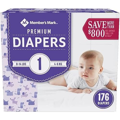 Member's Mark Premium Baby Diapers, Size 1 (8-14 Pounds), 176 Count