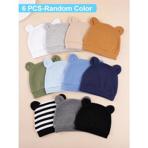 6pcs Random 0-3 Months Baby Infant Solid Color & Printed Ear Decor Warm Protective Cute Daily Casual Beanie Hats, Suitable For Newborns Outdoor Daily Use | SHEIN USA