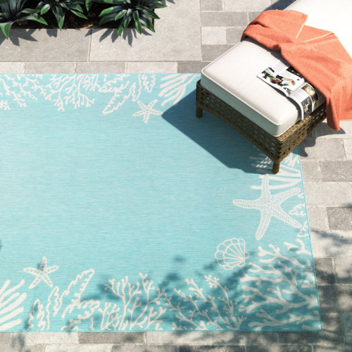 Zendaya Animal Print Flatweave Aqua Area Rug