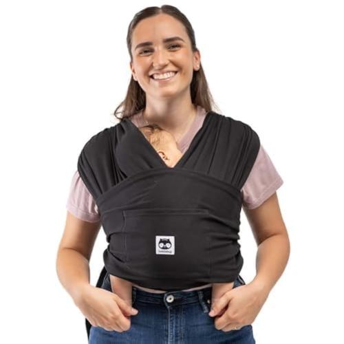 CuddleCarry™ Pre-Wrapped Baby Ring Sling by CuddleBug - Adjustable, Lightweight Baby Carrier Wrap - Ergonomic Front Carry for Newborn to Toddler (0-36m, 8-35 lbs) - Black