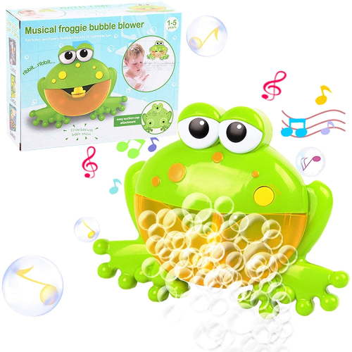 Rirool Toddler Safe Bath Time Toy: Frog Bubble Machine for Bathtub with Music