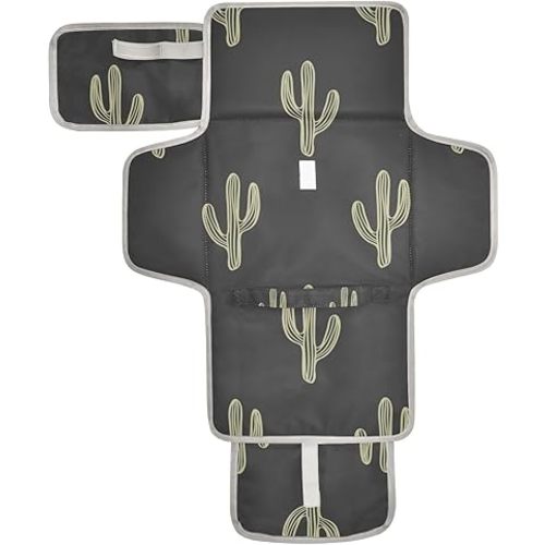 Black Cactus Baby Changing Pad - Waterproof Diaper Changing Pad with Built-in Pillow - Portable Travel Changing Mat for Newborn Girl & Boy