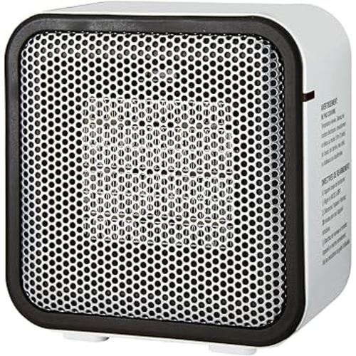 Amazon Basics 500-Watt Ceramic Small Indoor Space Heater, Personal Mini - 5.87"D x 3.2"W x 6"H, White