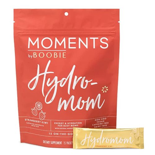 Boobie Hydromom Superfood Electrolyte Drink Mix, Strawberry Kiwi | Refreshing Energy & Hydration Boost for Mamas | On-The-Go & Travel Essentials for Pregnancy, Lactation, & Beyond, 15 Packets