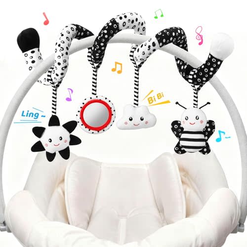 Car Seat Toys Hanging and Stroller Toys for Babies 0-6 Months，High Contrast Baby Toys for Newborn 0 3 Months Brain Development,Black and White Baby Toys for Crib Mobile，Infant Ideal Gift