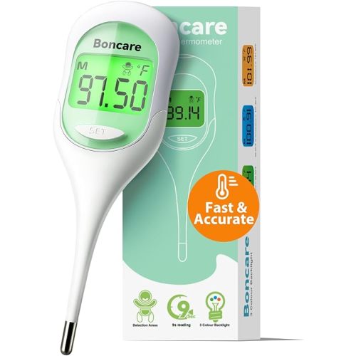 Boncare 9 Seconds Digital Basal Thermometer for Adults and Kids - Accurate Oral Thermometer with Fever Alarm, Rectal Thermometer for Baby with Large Display (Light Green)
