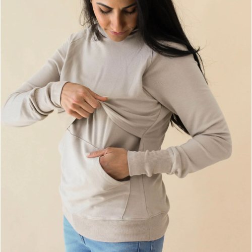 Women's French Terry Nursing Hoodie in Almond – Kyte Living