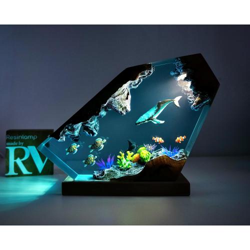 Custom Epoxy Resin Ocean, Humback Whale, turtle, mantaray Night light, Resin Wood lamp, Free Diving, Unique Summer Gift, Home decor, gift