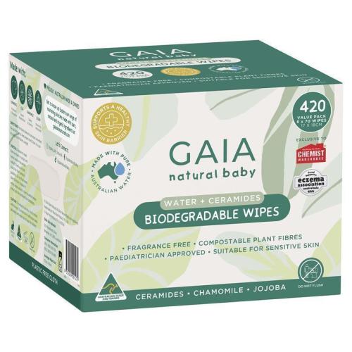 GAIA Biodegradable Water Wipes 6 x 70 Pack Exclusive Size