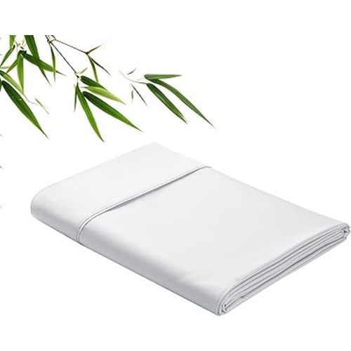 Bamboo Viscose Flat Sheets Only, 400 Thread Count Sateen Weave Queen Size Flat Sheet Only, Luxury Soft Cooling for Hot Sleepers, Silky Breathable (White, Queen)