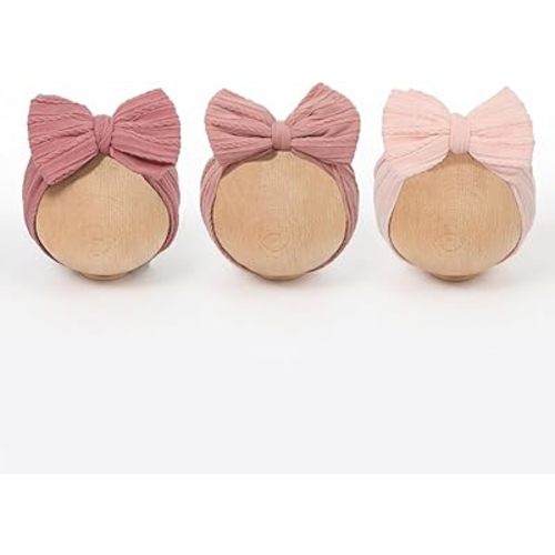 Baby Bows Headbands Soft Nylon Handmade Hair Accessories for Newborn Infant Toddler Kids (3 Mixed Pink, Large)