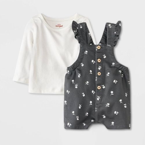 Baby Girls' Floral Overalls Set - Cat & Jack™ Cream Newborn