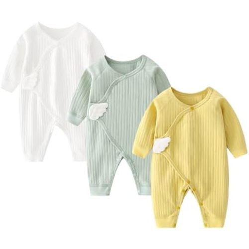 Newborn Baby Romper - Unisex Cotton Bodysuit for Infant Baby Boys Girls 3 Pack Long Sleeve Button Solid Jumpsuits