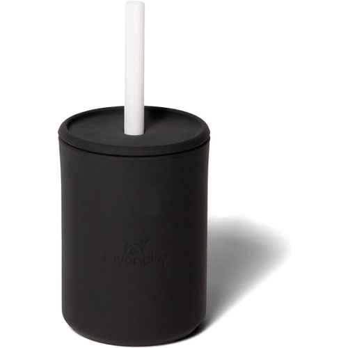 Avanchy Silicone Training Sippy Cup with Straw Lid – Tiny Cup for Babies 6+ Months to Toddlers 1 Year Old – 5 oz Infant Water Cup for Baby Led Weaning, Black