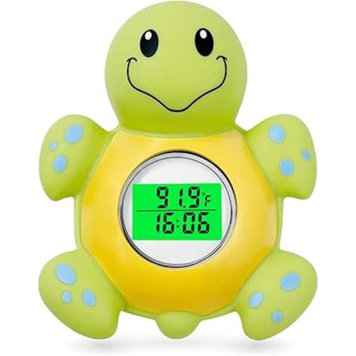 Baby Bath Thermometer with Timer, Safety Digital Water Temperature Thermometer with 3 Color Backlit and Temperature Warning, Bath Tube Floating Toy for Infant, Toddler