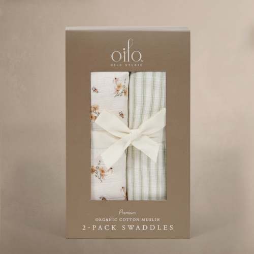 'Dainty Floral' & 'Sea Moss' Sage Green Stripe - Muslin Swaddle Blanket Set