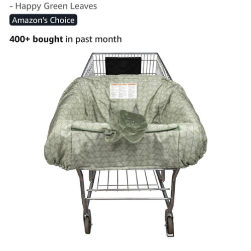 Boppy Shopping Cart Cover for Baby - 360° Coverage Cart Cover for Babies with Safety Harness, Toy Tether, One-Hand Placement, Machine-Washable, 6 Month & Up - Happy Green Leaves