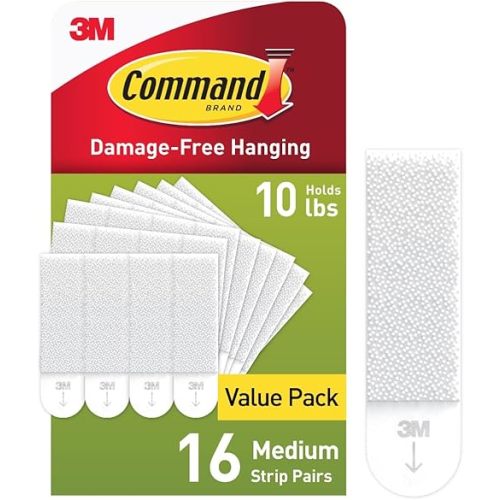 Command 10 lb Medium Picture Hanging Strips 16 Pairs (32 Command Strips), Damage Free Hanging Picture Hangers, No Tools Great for Home Decor, White Adhesive