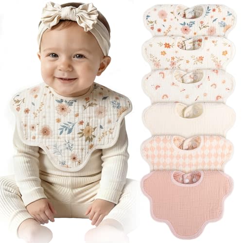 CandyHome Baby Bibs for Drooling and Teething 6 Pack, 100% Cotton Extra Soft Absorbent Bandana Muslin Bibs for Baby Girl Boy, Newborn Toddler Eating Essentials Gifts