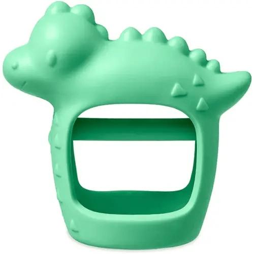 Itzy Ritzy Bitzy Grip Hand Teether - Silicone Teether for Babies - Developmental Teether Toy with Easy-to-Hold Hand Grip, Designed for Babies 3 Months & Up (Dinosaur)