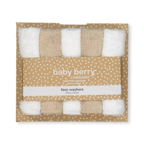 Light Brown Baby 5 Pack Face Washer Set | Best&Less™ Online