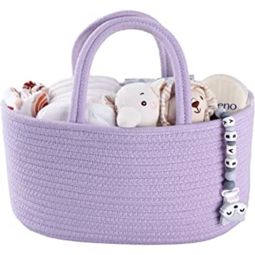 Baby Diaper Caddy Organizer Cotton Rope Nursery Storage Bin Basket Portable Holder Tote Bag for Changing Table Car Travel Baby Shower Gifts Newborn Essentials Registry Must Have Purple or Lavender