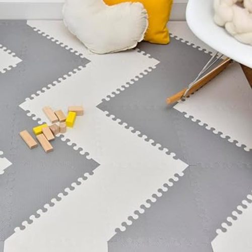 Little fun times Play Mat for Baby Large 72 Pieces Assembled Total 64 x 64 inch 28,4 SqFt Interlocking Floor Puzzle EVA Tiles Playmat for Toddler and Kids Two Colors Design with Edges.