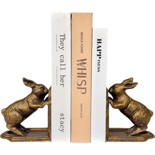 Rabbit Decorative Bookend, Heavy Duty Cast Iron Book Ends, Vintage Shelf Decor, Antique Brown