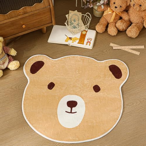 Dunzy Bear Rugs Nursery Decor 1.97 x 1.97 ft Fluffy Fuzzy Bear Mat Faux Fur Area Rug Bathtub Carpet Animal Floor Mat Decor for Nursery, Living Room, Dorm, Study, Bedside, Bedroom
