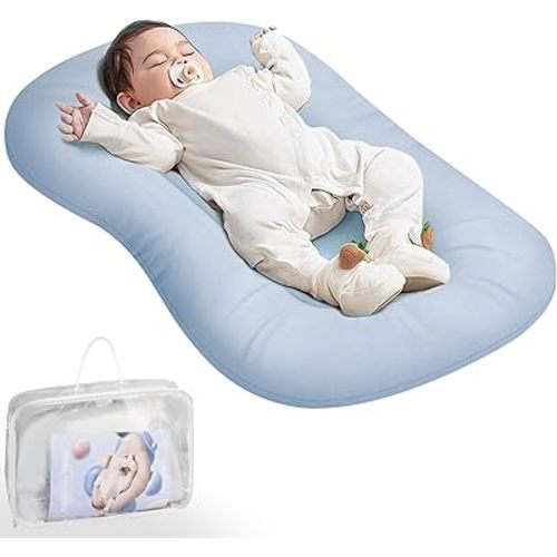 Baby Lounger - Baby Lounger Pillow for Newborn, 0-24 Months, Bionic Design Infant Lounger for Home and Travel, Soft Cotton, Newborn Babies Essentials Gifts, Zuma Blue