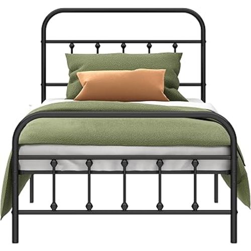 Metal Bed Frame - Structurally Stable Heavy Duty Steel Slat Supported Twin Bed Frames,No Box Spring Needed for Easy Removal and Transport.