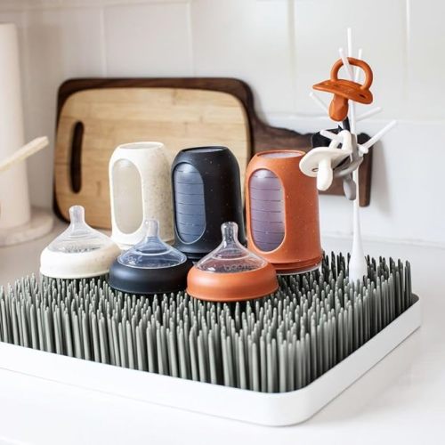 Boon Lawn Countertop Baby Bottle Drying Rack - Lawn Inspired Baby Bottle Rack and Bottle Organizer - Modern Baby Bottle-Feeding Supplies - 13.5 x 11 x 2.5 - Gray