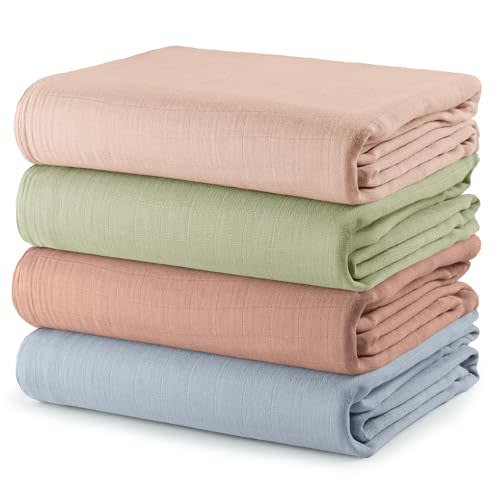 Comfy Cubs Muslin Swaddle Blankets Pack of 4, 47 x 47 Inches, Soft Cotton Baby Blanket Set, Large Multipurpose Swaddling Wraps for Newborns - Self-Soothing Swaddle - Pacific, Cedar, Sage, Blush