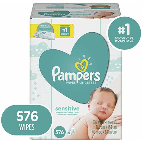 Baby Wipes, Pampers Sensitive Water Baby Diaper Wipes, Hypoallergenic and Unscented, 576 Count Total Wipes