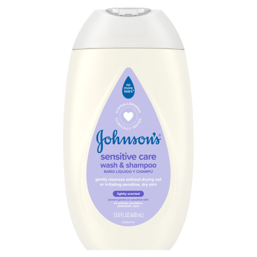 Johnson's Sensitive Care Baby Bath Body Wash and Shampoo, Lightly Scented, 13.6 oz