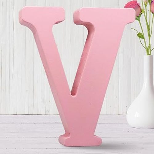 AOCEAN 8 Inch Pink Wood Letters for Wall Decor, Decorative Standing Letters Slices Sign Board Decoration for Craft, Home, Party Projects