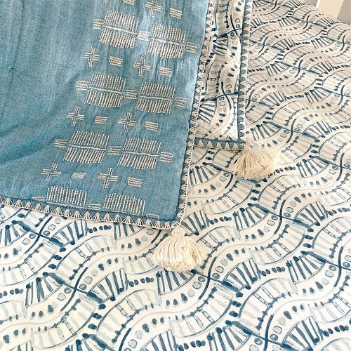 Caspian Wave Crib Sheet - Indigo | Crane Baby