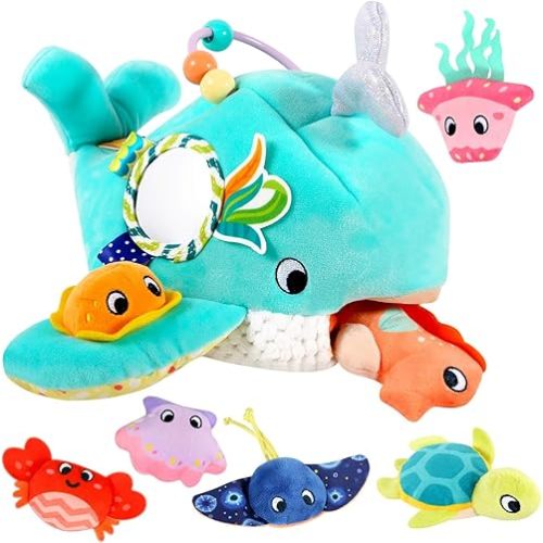 Baby Toys 6-12 Months - Soft Ocean Adventure Toy with Rattle, Crinkle Paper, Squeaker, Mirror - Baby Sensory Toys for 6+ Month Old Developmental, Montessori Toys for 1 Year Old Boy Girl Gifts