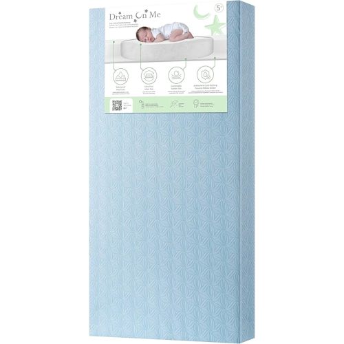 Dream On Me Little Lullaby 5” 2-in-1 Crib & Toddler Mattress, Dual-Sided Infant & Toddler Support, Waterproof & Stain Resistant, GREENGUARD Gold & Baby Safety Alliance Certified - Blue Floral