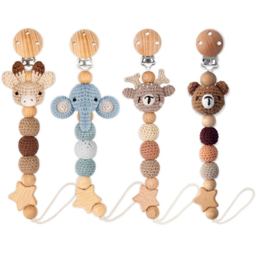 Handmade Knitted Christmas Pacifier Clip Holder for Boys and Girls,4 PCS Binky Clip Fits for Most Baby Pacifier