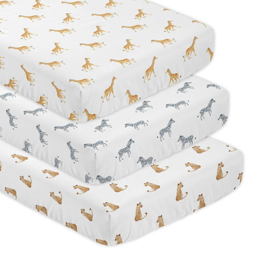 Sweet Jojo Designs Jungle Animals Collection Yellow/Taupe/White 3 - Piece Sheet | Wayfair