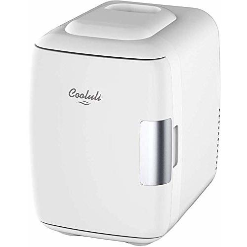 Cooluli Mini Fridge for Bedroom - Car, Office Desk & Dorm Room - Portable 4L/6 Can Electric Plug In Cooler & Warmer for Food, Drinks, Skincare Beauty & Makeup - 12v AC/DC & Exclusive USB Option, White