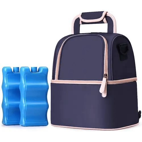 NCVI Breastmilk Cooler Bag with 2 Ice Pack, Breast Pump Bag with Cooler Fits 6 Bottles, Double Layer Breast Milk Baby Bottle Cooler Bag, for Travel, Nursing Mom Daycare, Work, Picnic (Purple)