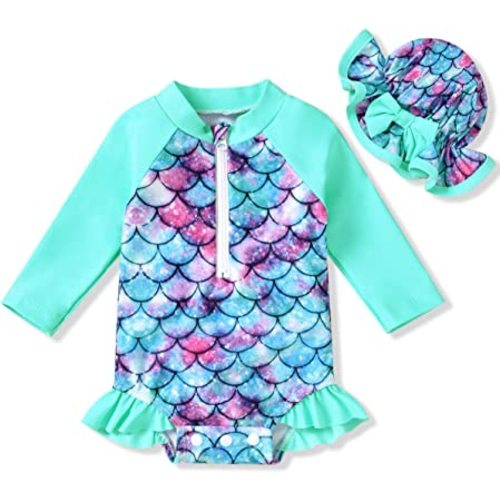 Aalizzwell Baby Girls Long Sleeve One Piece Swimsuit with Hat