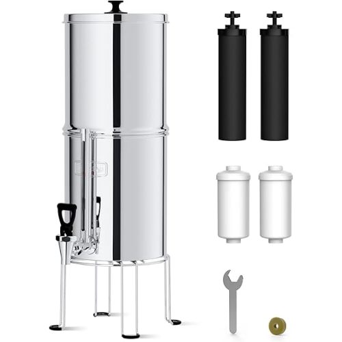 Waterdrop Gravity-fed Water Filter System, NSF/ANSI 42&372 Standard, 2.25G Stainless-Steel System with 4 Filters, Metal Water Level Spigot and Stand, Reduces Chlorine-King Tank Series, WD-TK-FS