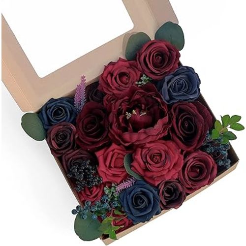 Artificial Wedding Flowers Combo for Wedding Bouquets Centerpieces Flower Arrangements Decorations, DIY Wedding Flowers (Burgundy & Navy)