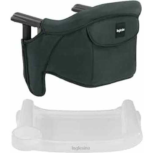 Inglesina Fast Table Chair (Dark Green) + Fast Dining Tray Plus - High Chair for Babies & Toddlers 6-36 Months - Fits Tables 0.8'' to 3.35'' Thick - Portable Design - includes Carry Bag - BPA Free