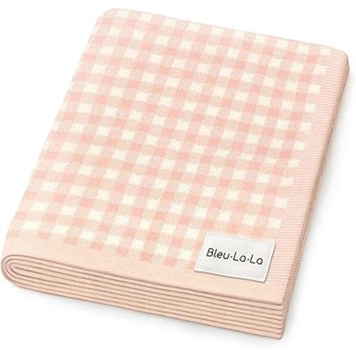 Plaid Swaddle Blanket for Baby Girls - 100% Soft Fine Knit Cotton Quilt Blanket - Use as Receiving Swaddling Stroller Nursery Bed Shower Baby Gift Registry for Newborns & Toddlers (Plaid - Pink)